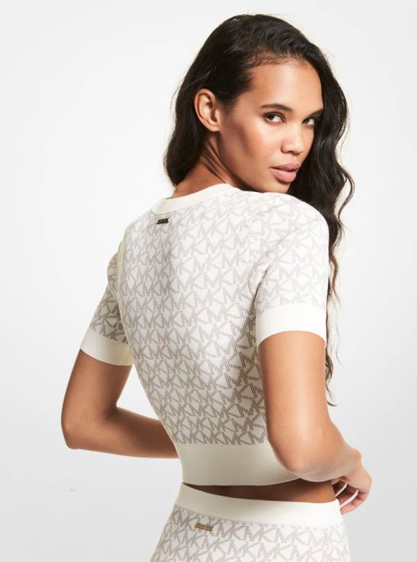 Damske Svetre Michael Kors Logo Jacquard Short-Sleeve Sweater Leopardie - Oblecenie Michael Kors Akcia | TSORV-0613